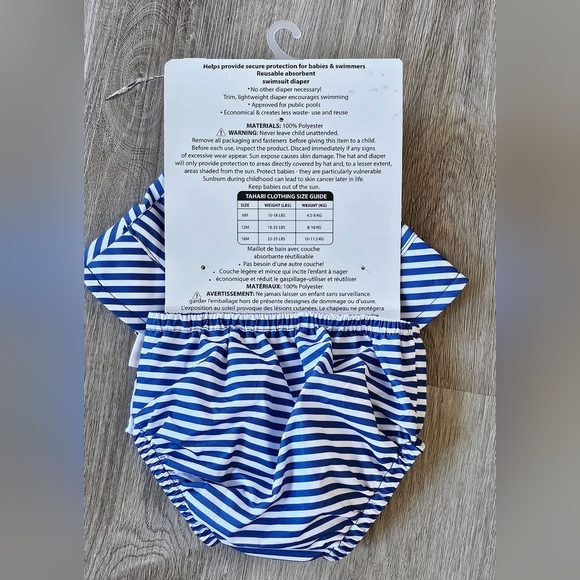 12 Months NWT Tahari Reusable Blue & White Striped Baby Swim Hat & Diaper Set - Picture 3 of 3